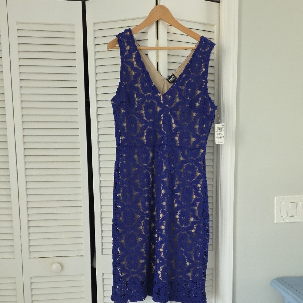 INC International Concepts Royal Blue Lace Midi Dress
